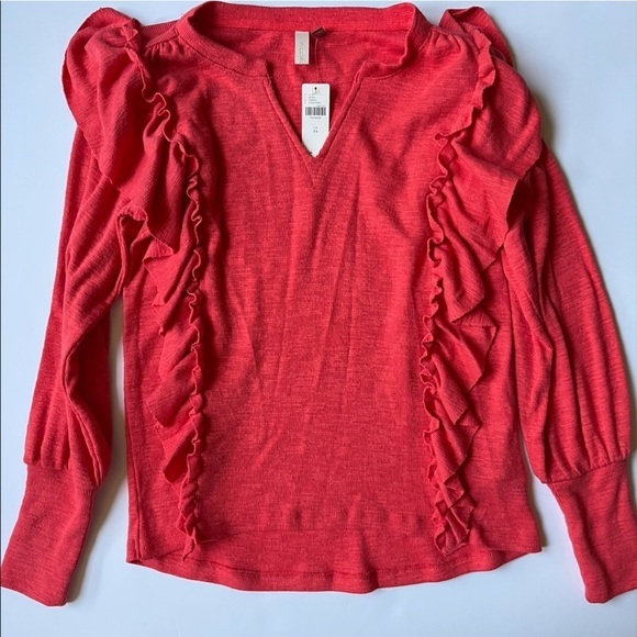 Anthropologie Pilcro Lightweight Orange/Red Ruffle Sweater Size X-Small - Picture 11 of 13